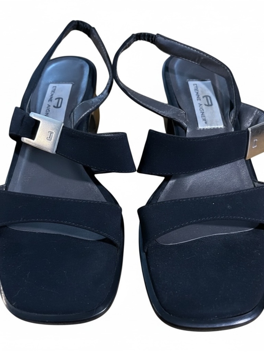 Vintage Etienne Aigner Black Slingback Sandals with Silver Buckle